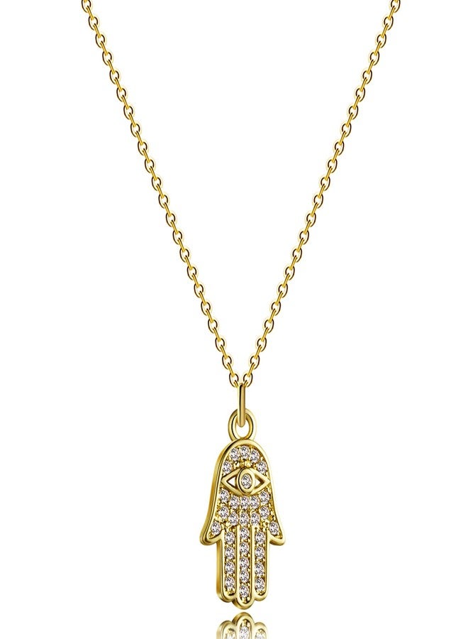 Kyerlyn 14K Gold Plated Hamsa Hand Pendant Necklace Dainty Cubic Zirconia CZ Hamsa Necklace for Women Everyday Charm Necklace - Image 1